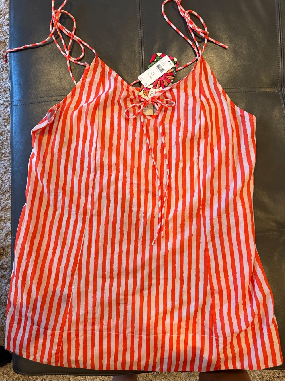 FARM Rio for Anthropologie Orange & White Striped Tie-Front Mini Dress